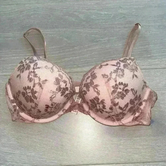 Victoria’s Secret  Rose Gold Lace dream Angeles push up - Pink Bra sz 34C - Picture 1 of 5